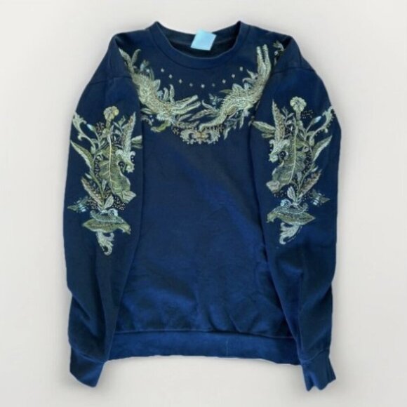 Zara Women's Sweatshirt Black Embroidered Beaded Gold Dragon Size Medium - Picture 9 of 10